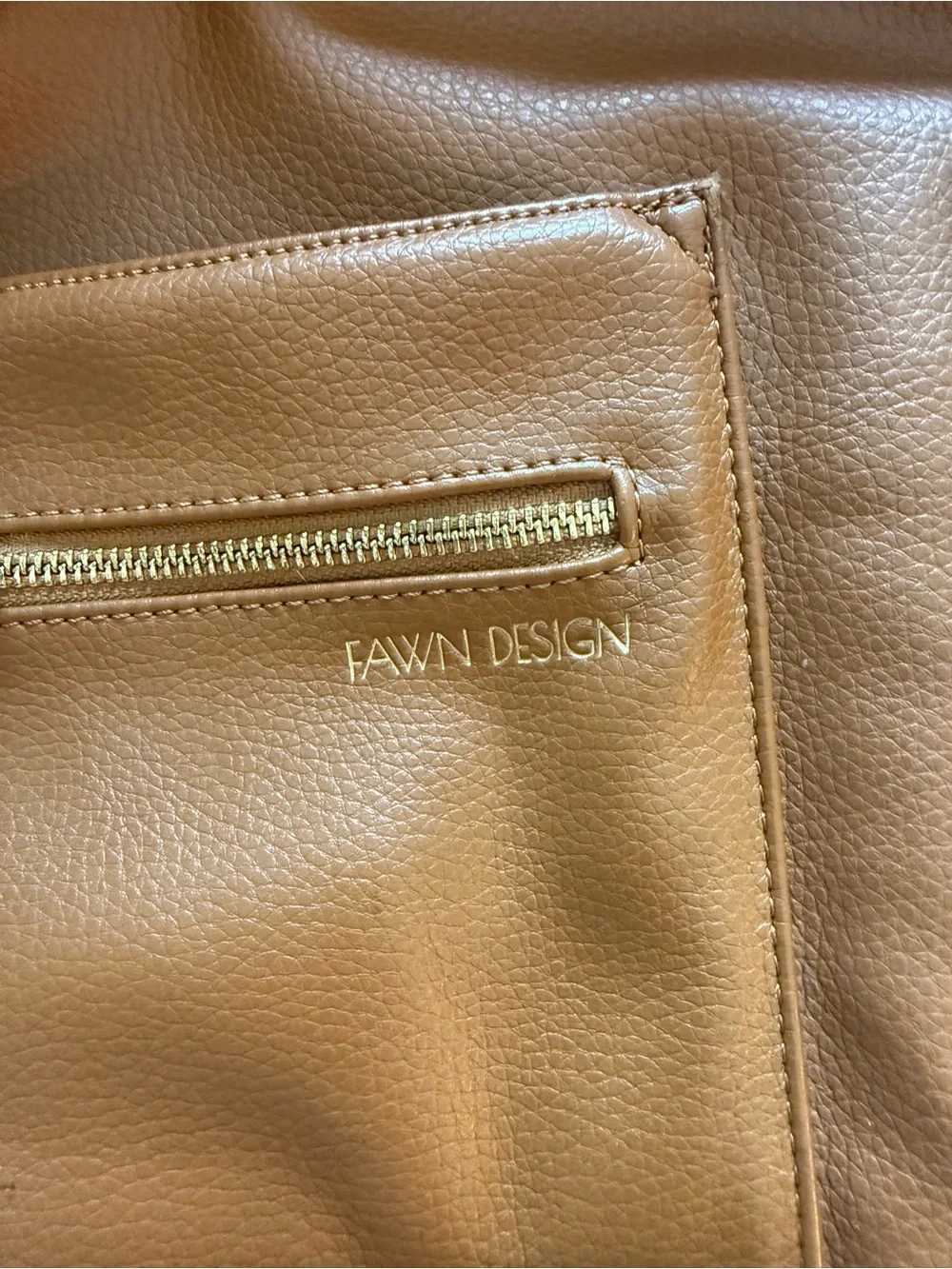 FAWN DESIGN Tan Brown Leather Backpack with Gold Hardware